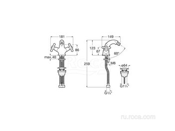 Смеситель Roca Carmen для биде с донным клапаном, 5A6A4BC00