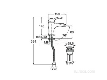 Смеситель Roca Carmen для биде с донным клапаном, 5A604BC00