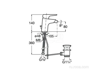 Смеситель Roca Atlas для биде с донным клапаном, 5A6090C0M