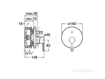 Смеситель Roca Naia для ванны-душа скрытого монтажа, PVD, titanium black 5A0B96CN0