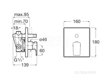 Смеситель Roca L90 для ванны-душа скрытого монтажа 5A0B01C00