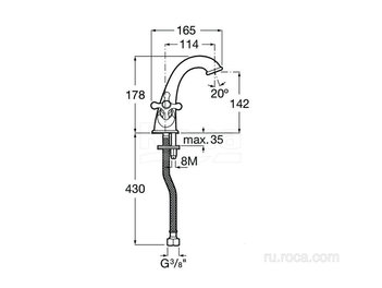 Смеситель Roca Carmen для раковины без донного клапана, 5A3B4BC00
