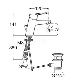 Смеситель Roca Alfa для раковины с донным клапаном, mixstart 5A3P25C0M