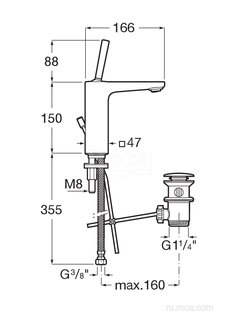 Смеситель Roca Pals для раковины с донным клапаном, 5A306DC00