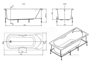 Акриловая ванна Roca BeCool 170x80 прямоугольная, с отверстиями для ручек, белая ZRU9302852