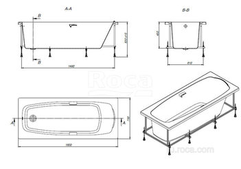 Акриловая ванна Roca Sureste 160х70 прямоугольная, с отверстиями для ручек, белая ZRU9302787