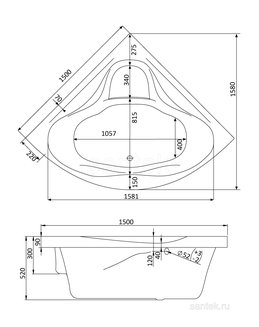Акриловая ванна Santek Сан-Паулу 150х150 симметричная белая 1WH302399