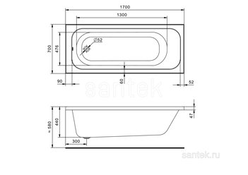 Акриловая ванна Santek Ламма 170х70 прямоугольная 1WH501747
