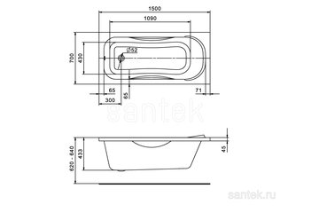 Акриловая ванна Santek Тенерифе 150х70 прямоугольная белая 1WH302213