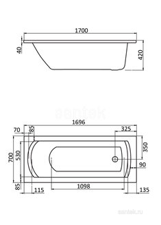 Акриловая ванна Santek Монако 170х70 прямоугольная белая 1WH111979