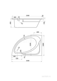 Акриловая ванна Santek Гоа 150х100 L асимметричная белая 1WH112033