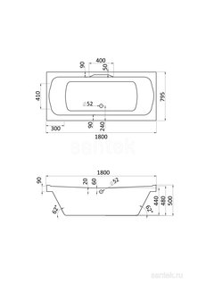Акриловая ванна Santek Корсика 180х80 прямоугольная белая 1WH111981