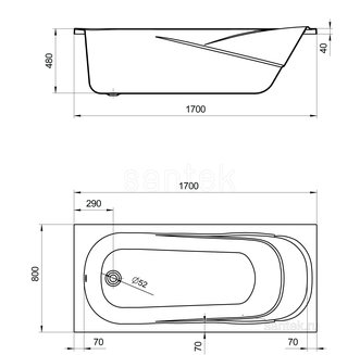 Акриловая ванна Santek Касабланка XL 170х80 прямоугольная белая 1WH302441