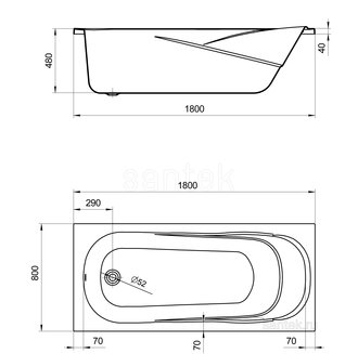 Акриловая ванна Santek Касабланка XL 180х80 прямоугольная белая 1WH302482