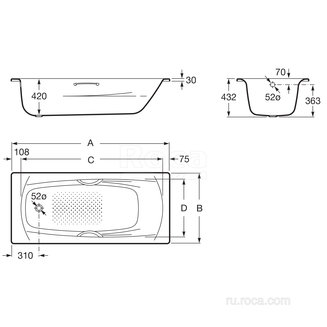 Ванна Roca Swing Plus 170x75 3,5мм, anti-slip, с ручками 236755000