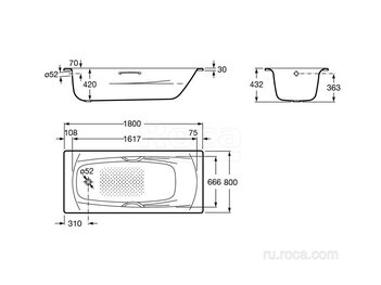 Ванна Roca Swing Plus 180x80 3,5мм, anti-slip, с ручками 236655000