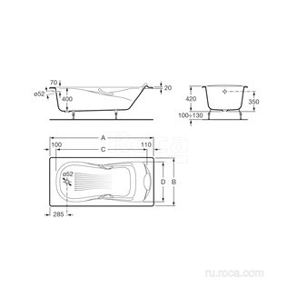 Ванна Roca Haiti 140x75 с отверстиями для ручек, anti-slip 2331G0000