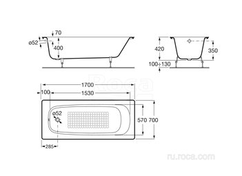 Ванна Roca Continental 170х70 anti-slip 21291100R