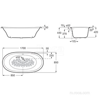 Ванна Roca Newcast бургундия, anti-slip 170x85 233650003
