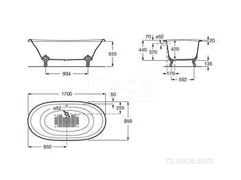 Ванна Roca Newcast темно-синяя, anti-slip 170x85 233650004