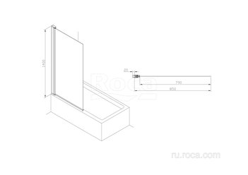Душевое ограждение Roca Roca Capital Шторка для ванны распашная 850X1400, прозрачное стекло, хром M4008512M