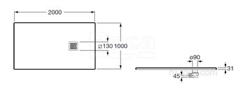 Душевой поддон из материала Stonex® Roca Terran 2000x1000 графит, с сифоном и решеткой, AP1017D03E801200