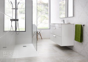 Душевой поддон из материала Stonex® Roca Terran 1200x800 белый, с сифоном и решеткой, AP1014B032001100