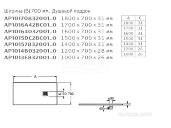 Душевой поддон из материала Stonex® Roca Terran 1200x700 черный, с сифоном и решеткой, AP1014B02BC01400