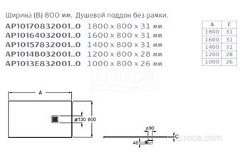 Душевой поддон из материала Stonex® Roca Terran 1800x800 графит, с сифоном и решеткой, AP10170832001200