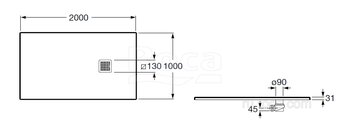 Душевой поддон из материала Stonex® Roca Terran 2000x1000 черный, с сифоном и решеткой, AP1017D03E801400
