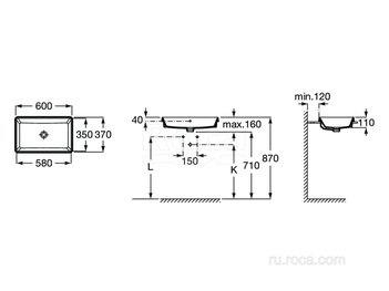Раковина Roca The Gap 60x37 без отверстий 3270Y8000
