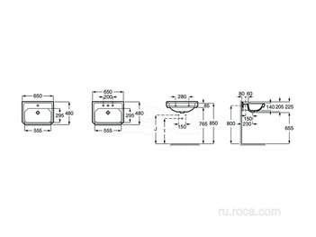 Раковина Roca Carmen подвесная 65х48, 3 отверстия для смесителя, белый 3270A1003
