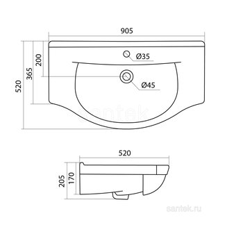 Раковина Santek Эльбрус 90 отверстие под смеситель 1WH110790