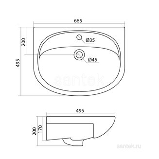 Раковина Santek Стелла 65 отверстие под смеситель 1WH110174