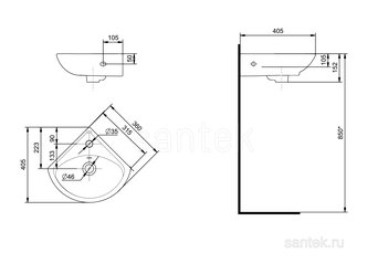 Раковина Santek Ирис 36 отверстие под смеситель 1WH110514