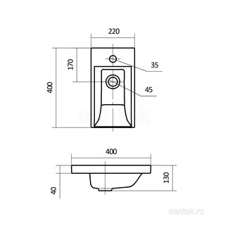 Раковина Santek Миранда 40 отверстие под смеситель 1WH302500