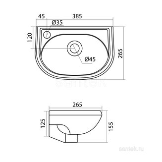 Раковина Santek Бриз 40 отверстие под смеситель слева 1WH110442