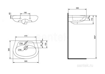 Раковина Santek Бриз 50 отверстие под смеситель 1WH110451
