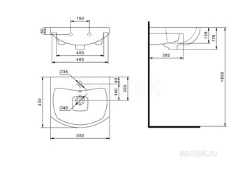 Раковина Santek Балтика 50 отверстие под смеситель 1WH501701