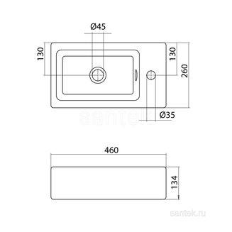 Раковина Santek Эрис 46 отверстие под смеситель справа 1WH301972