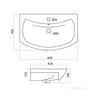 Раковина Santek Балтика 65 отверстие под смеситель 1WH207775