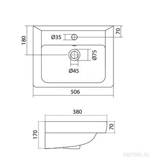Раковина Santek Тигода 50 отверстие под смеситель 1WH302128