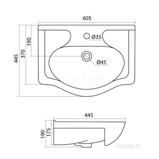 Раковина Santek Селигер 60 отверстие под смеситель 1WH110268