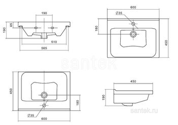 Раковина Santek Миранда 60 отверстие под смеситель 1WH302421