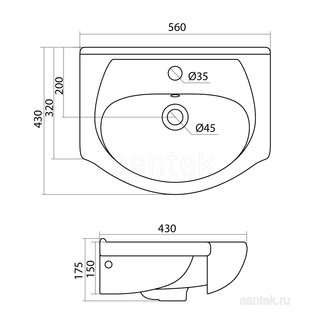 Раковина Santek Линда 55 отверстие под смеситель 1WH110156