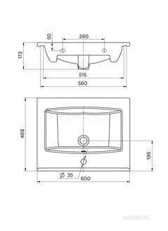 Раковина Santek Элина 60 отверстие под смеситель 1WH501606