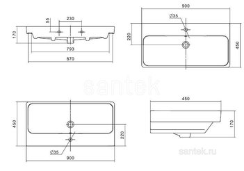 Раковина Santek Адриана 90 отверстие под смеситель 1WH501629