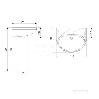 Раковина Santeri Вест с переливом б/о белый 1.3111.8.S00.01B.0
