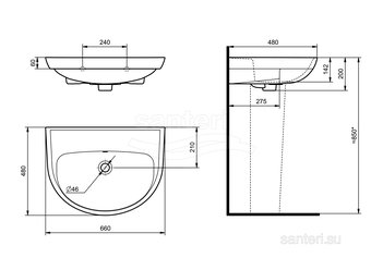Раковина Santeri Прайм 65 с переливом б/о белый 1.3117.6.S00.01B.0