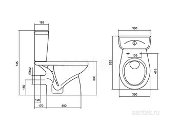 Унитаз-компакт Santek Анимо с горизонтальным выпуском, стандарт 1WH302132